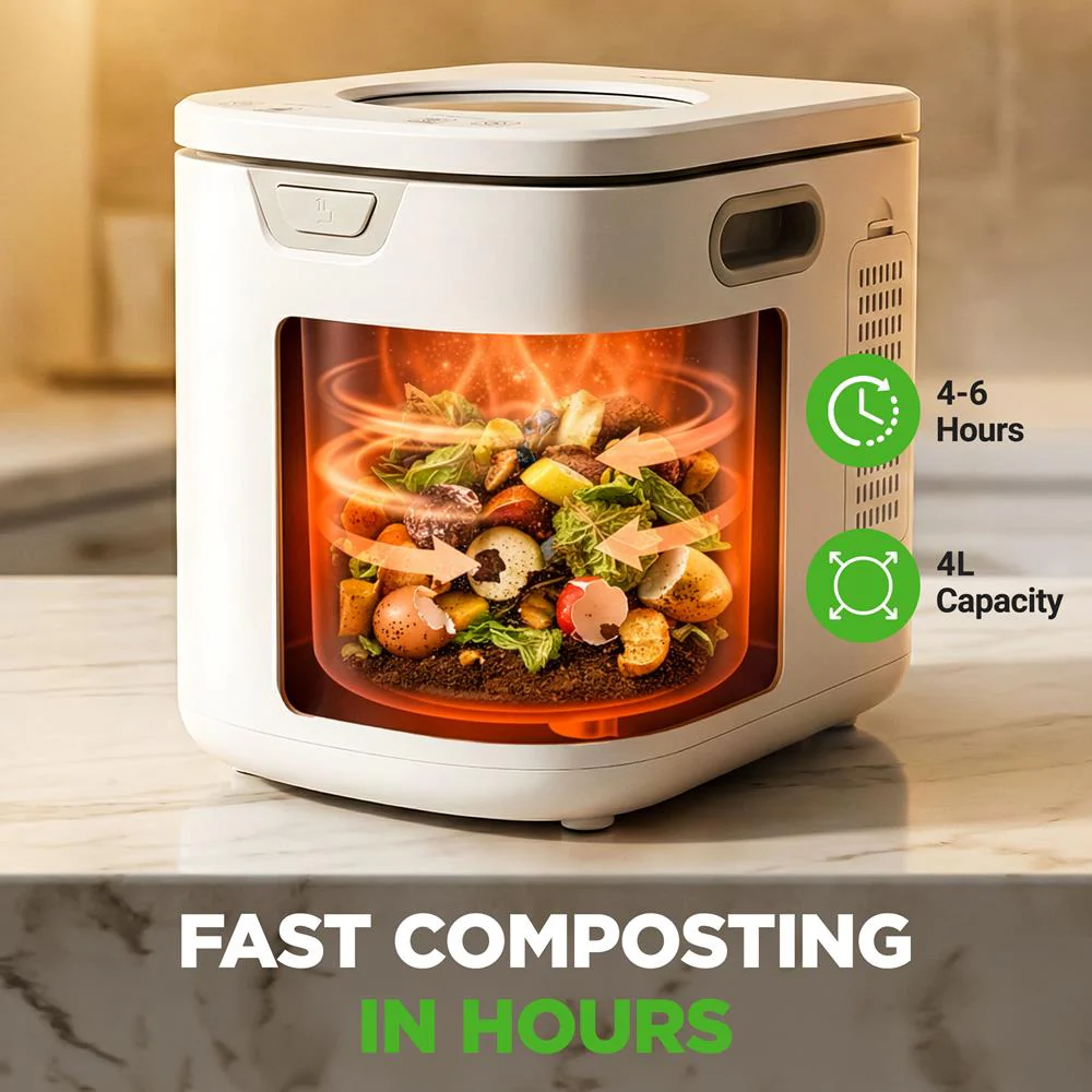 Electric Kitchen Composter 4L, Self-Cleaning, Odorless & Low Noise, Turning Food Waste Into Fertilizer (White) - Image 3