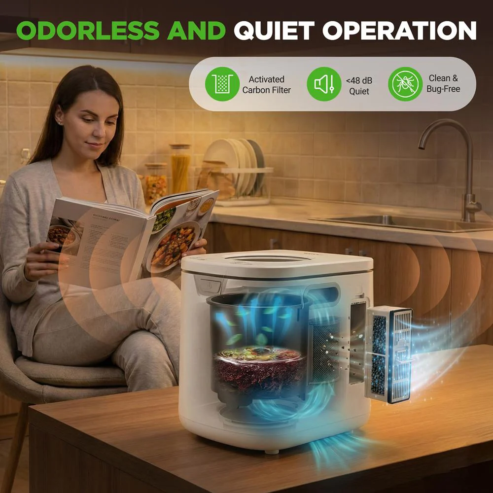 Electric Kitchen Composter 4L, Self-Cleaning, Odorless & Low Noise, Turning Food Waste Into Fertilizer (White) - Image 4