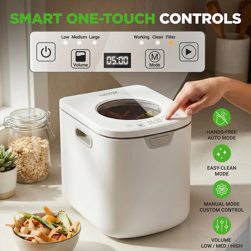 Electric Kitchen Composter 4L, Self-Cleaning, Odorless & Low Noise, Turning Food Waste Into Fertilizer (White) - Image 5