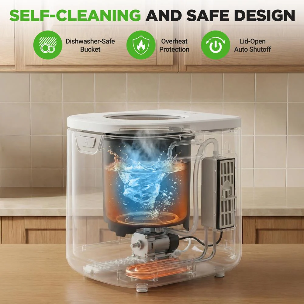 Electric Kitchen Composter 4L, Self-Cleaning, Odorless & Low Noise, Turning Food Waste Into Fertilizer (White) - Image 6