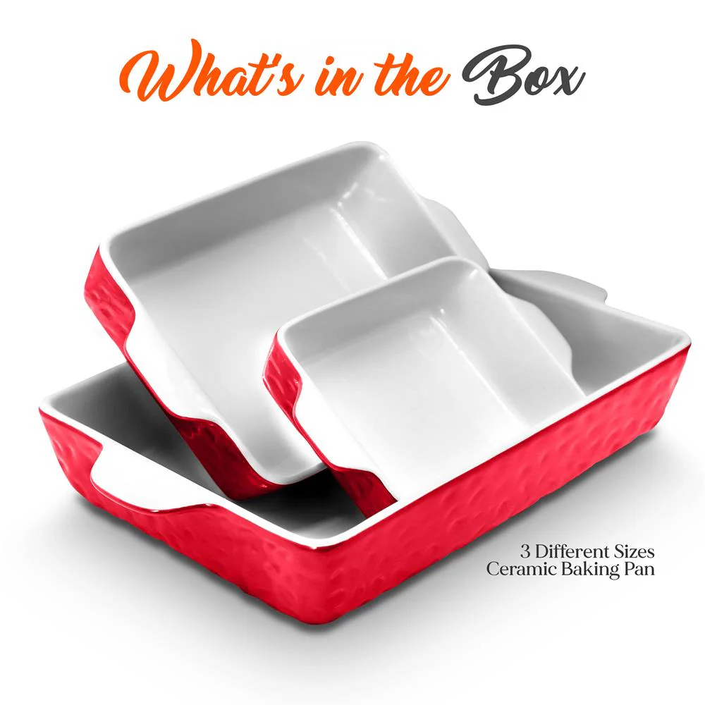 3-Pcs. Rectangular Ceramic Bakeware Set - Durable Baking Dishes Set, Odor-Free Hybrid Ceramic Non-Stick Baking Pans, Dishwasher Safe (Gray) - Image 7