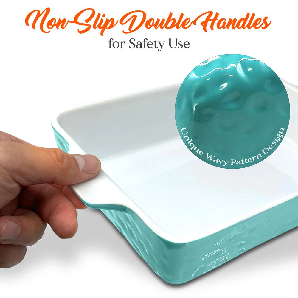 3-Piece Ceramic Casserole Set, Non-Stick, Oven Safe, Aqua - Image 3
