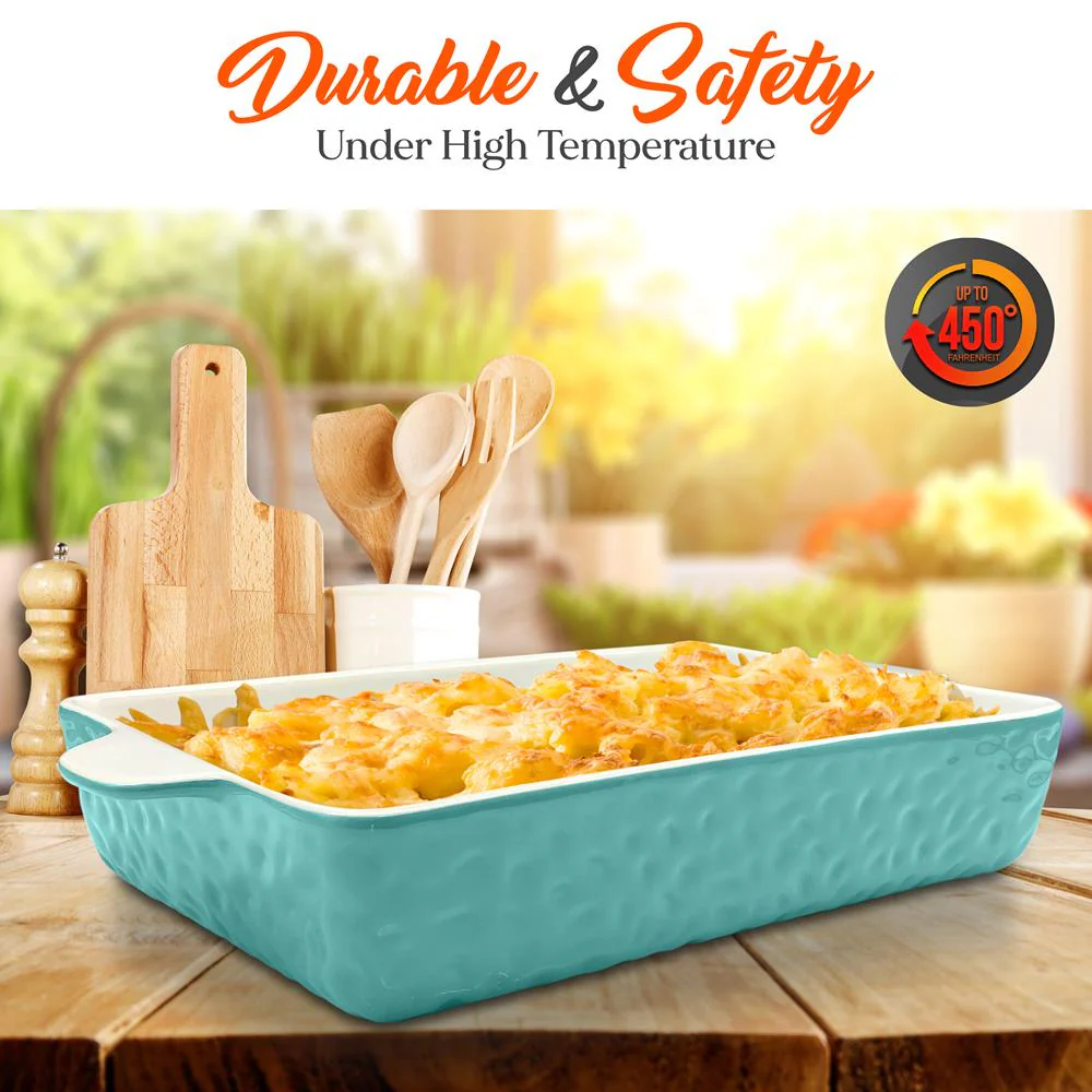 3-Piece Ceramic Casserole Set, Non-Stick, Oven Safe, Aqua - Image 5