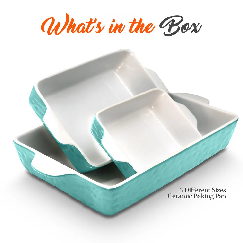 3-Piece Ceramic Casserole Set, Non-Stick, Oven Safe, Aqua - Image 7