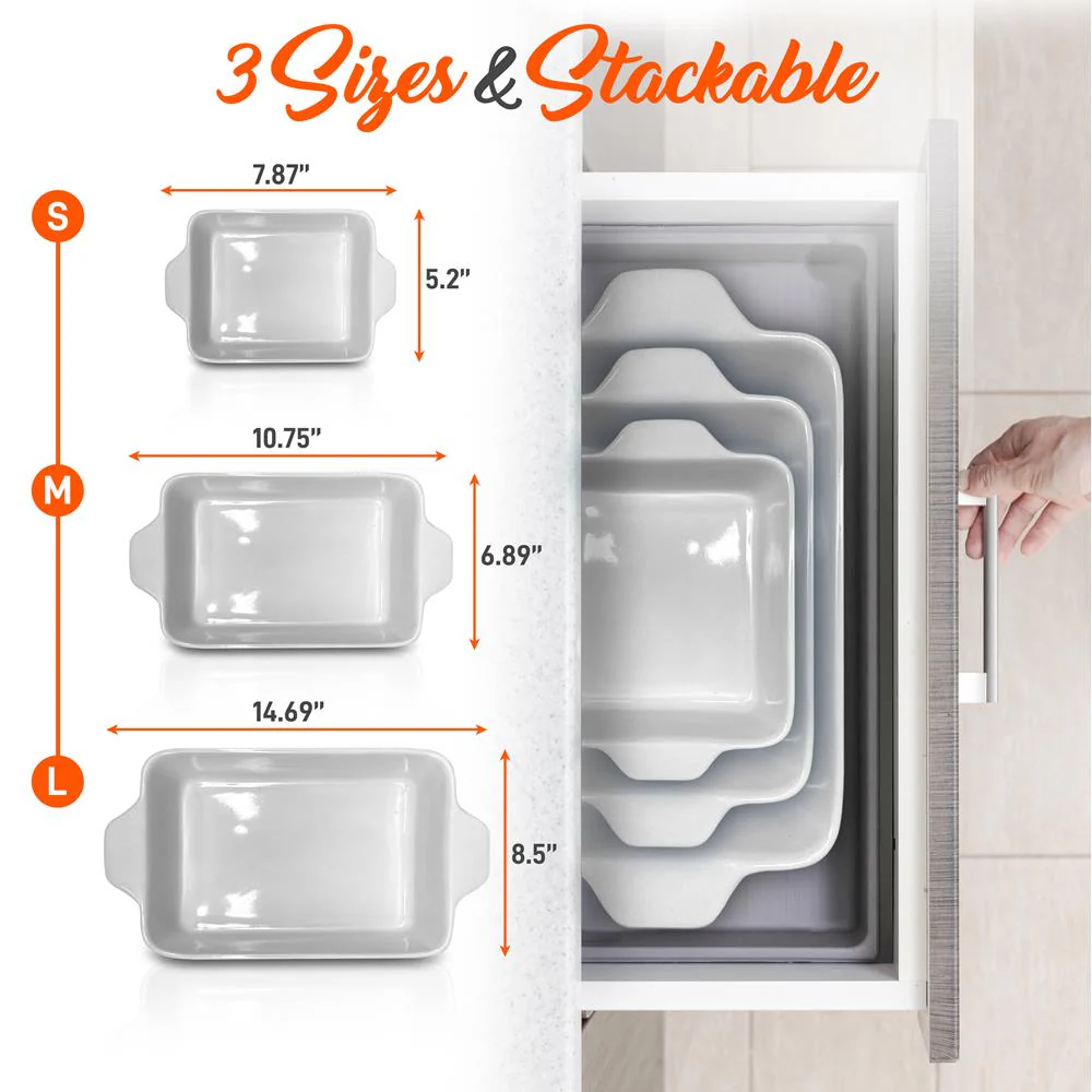 3-Piece Ceramic Casserole Set, Nonstick, Oven Safe, Royal Blue - Image 2