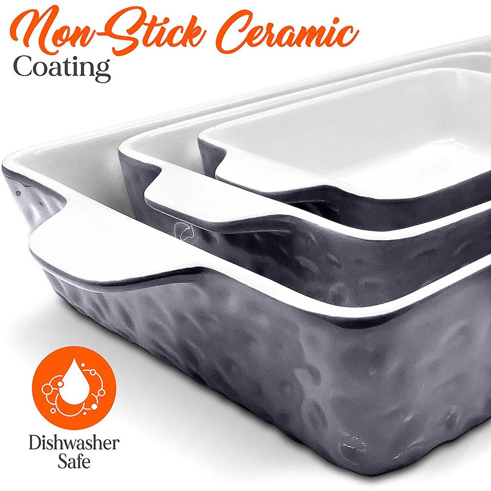3-Piece Ceramic Casserole Set, Nonstick, Oven Safe, Royal Blue - Image 4