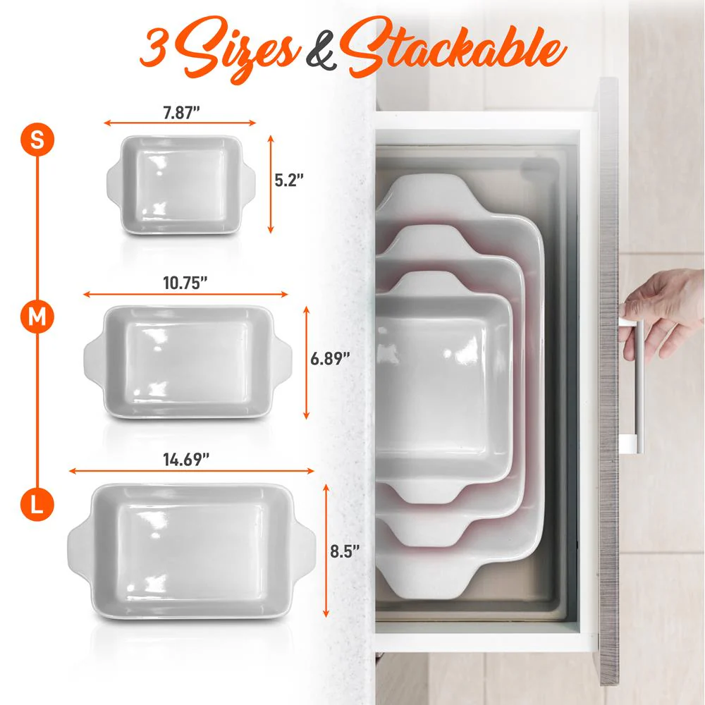 3-Piece Ceramic Casserole Set, Nonstick, Oven Safe, Red - Image 2