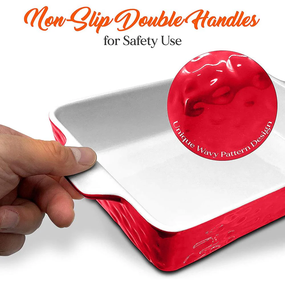3-Piece Ceramic Casserole Set, Nonstick, Oven Safe, Red - Image 3