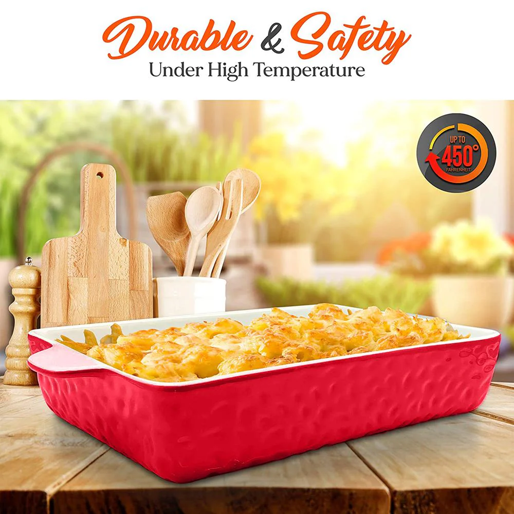 3-Piece Ceramic Casserole Set, Nonstick, Oven Safe, Red - Image 5