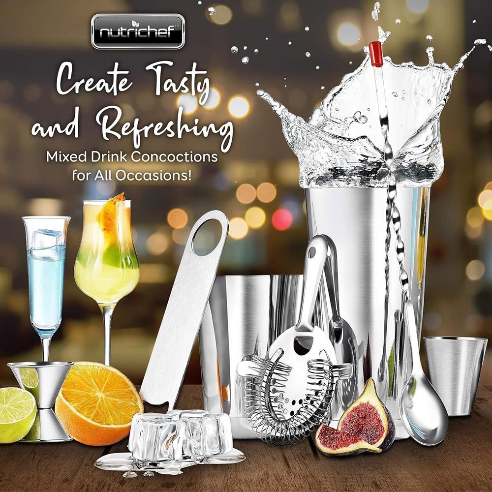 Cocktail Shaker Set 15 Pcs - Stainless Steel, Dishwasher Safe, Silver - Image 2