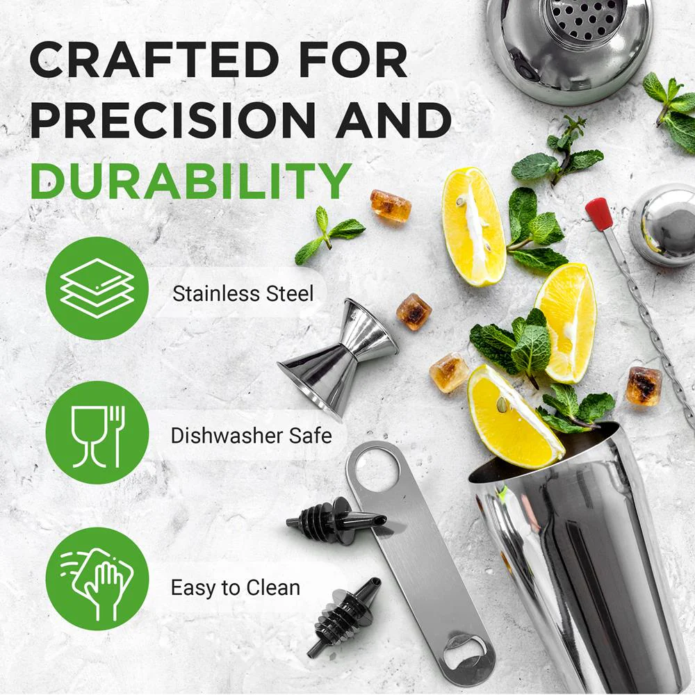 7-Piece Bartender Set - Create Cocktails - Stainless Steel, Dishwasher Safe - Image 3