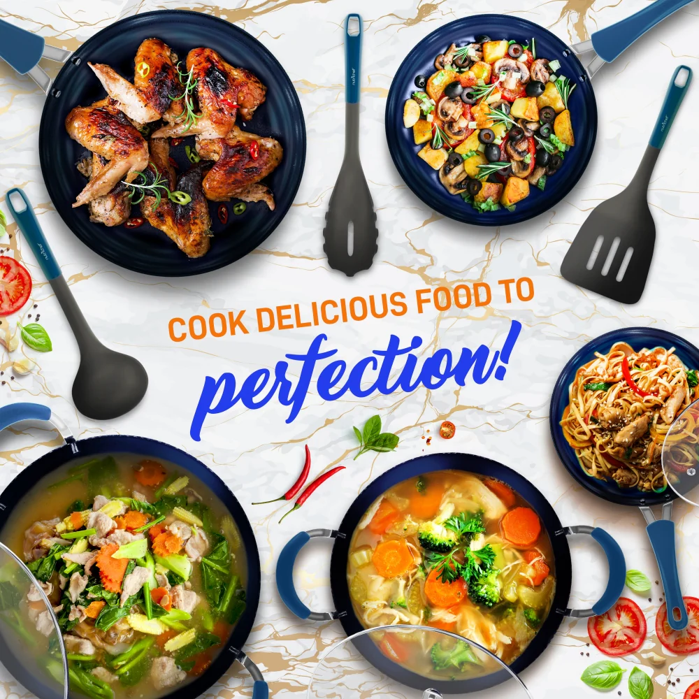 11 Pc Non-Stick Cookware Set, Even Heat Ceramic Coating, Royal Blue - Image 5