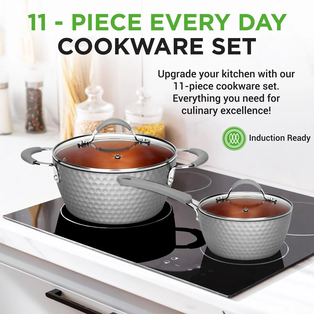 Kitchenware Pots & Pans Set - Stylish Kitchen Cookware With Elegant Diamond Pattern, Non-Stick (11-Piece Set) - Image 2