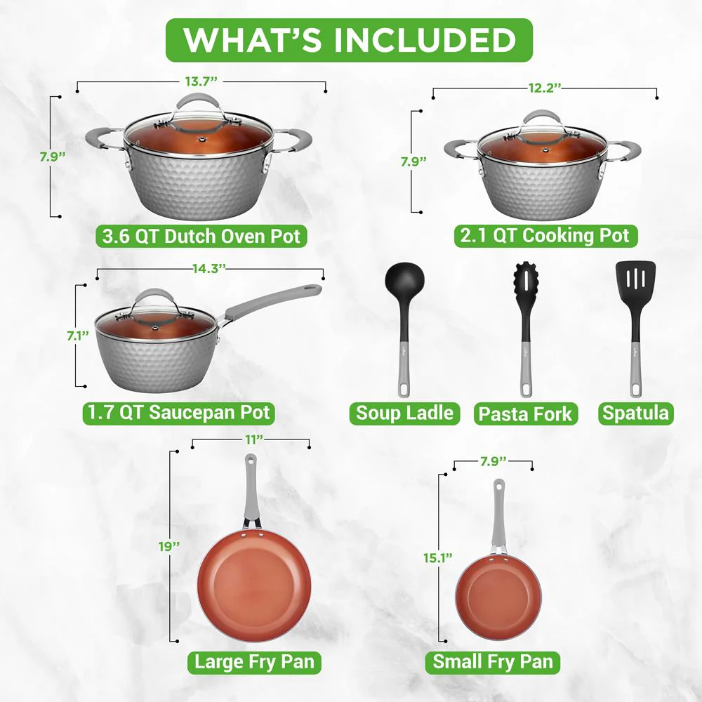 Kitchenware Pots & Pans Set - Stylish Kitchen Cookware With Elegant Diamond Pattern, Non-Stick (11-Piece Set) - Image 3