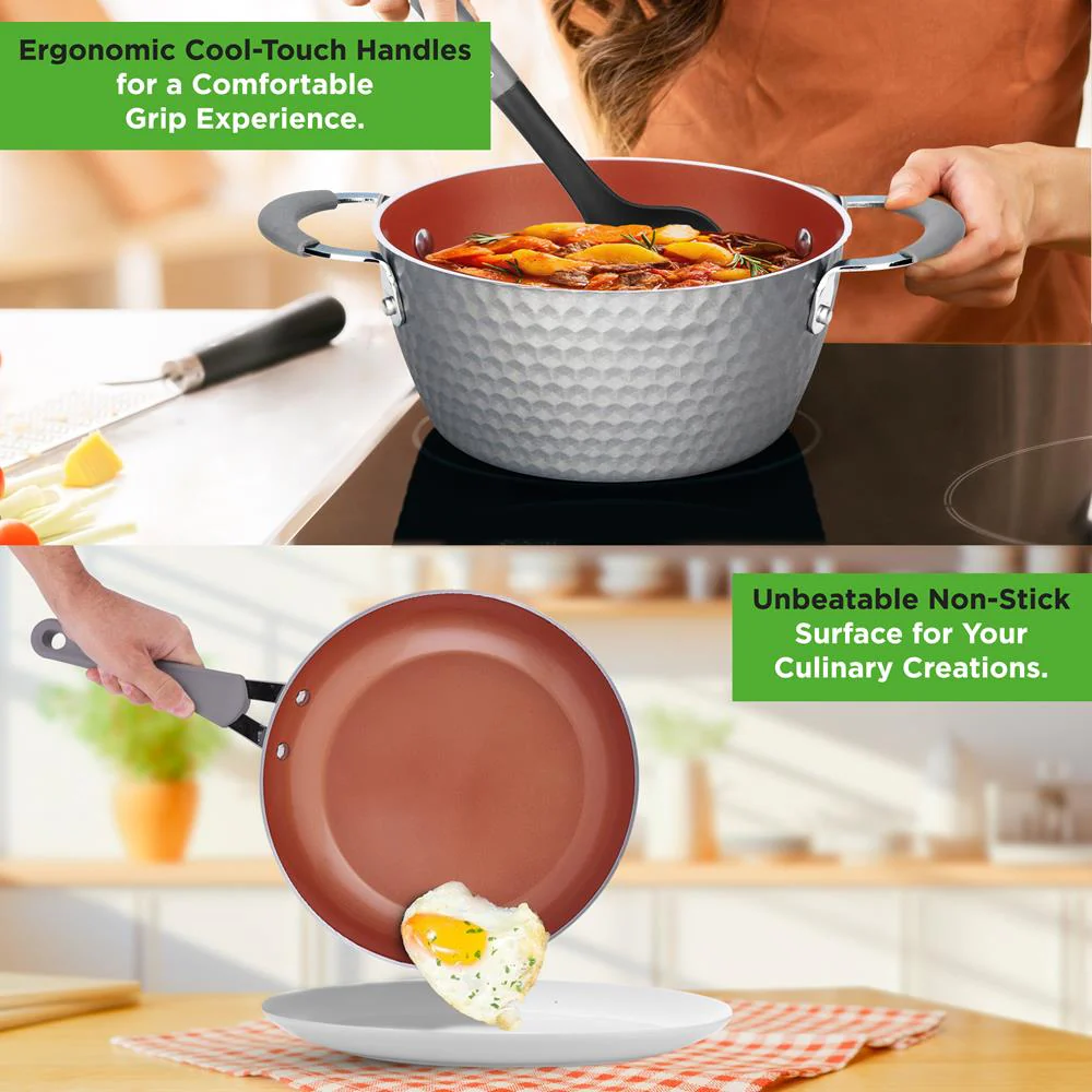 Kitchenware Pots & Pans Set - Stylish Kitchen Cookware With Elegant Diamond Pattern, Non-Stick (11-Piece Set) - Image 4