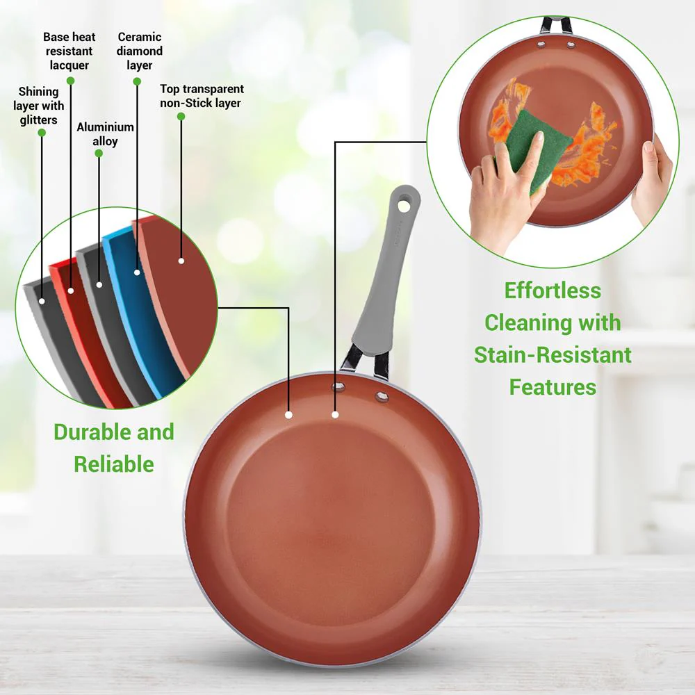 Kitchenware Pots & Pans Set - Stylish Kitchen Cookware With Elegant Diamond Pattern, Non-Stick (11-Piece Set) - Image 5