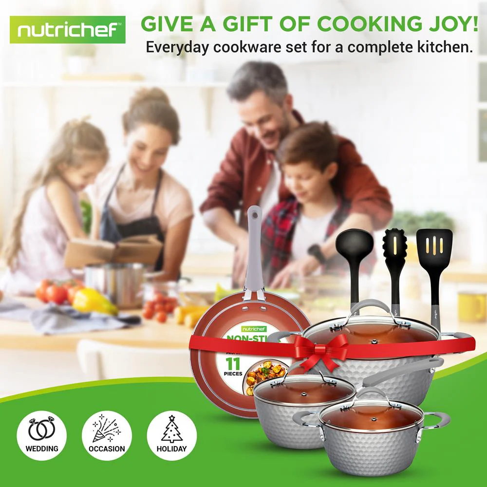 Kitchenware Pots & Pans Set - Stylish Kitchen Cookware With Elegant Diamond Pattern, Non-Stick (11-Piece Set) - Image 7