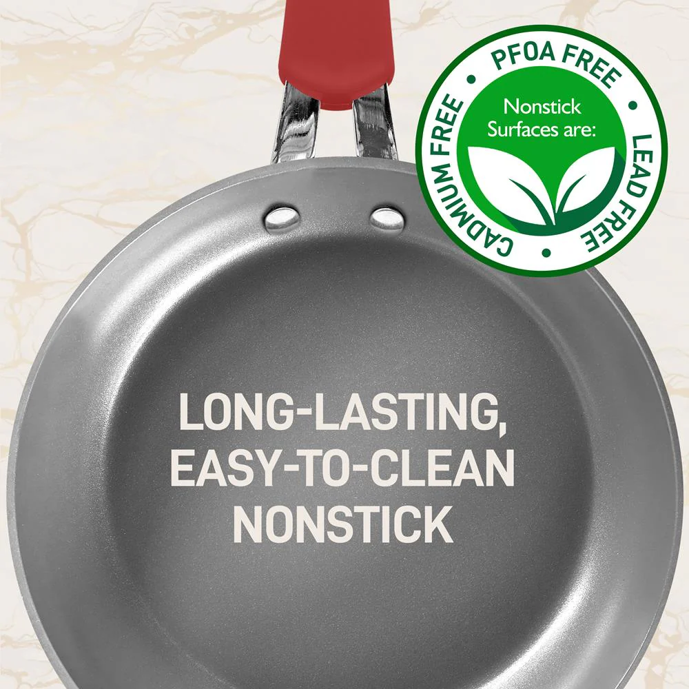 11-Piece Non-Stick Cookware Set, Even Heat, Ceramic Coating, Red - Image 7