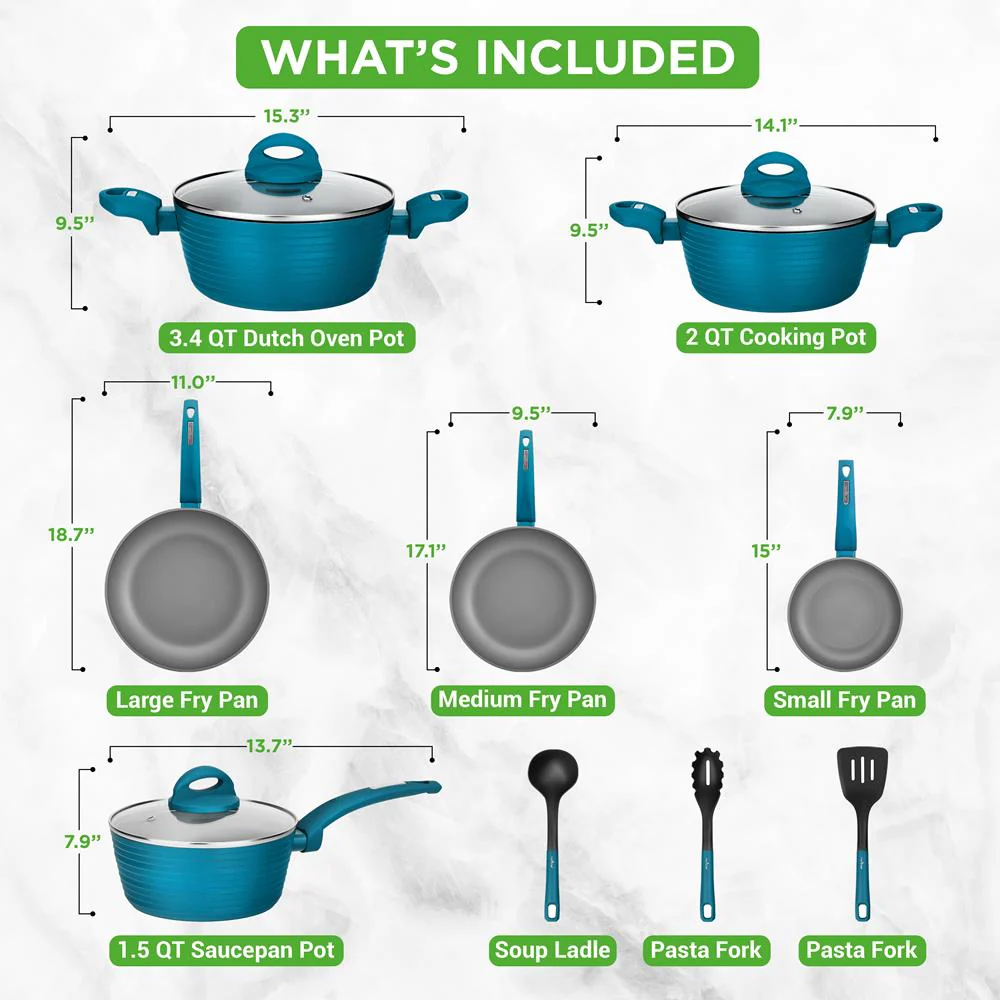 12-Piece Nonstick Cookware Set - Even Heat, Durable Coating, Green - Image 3