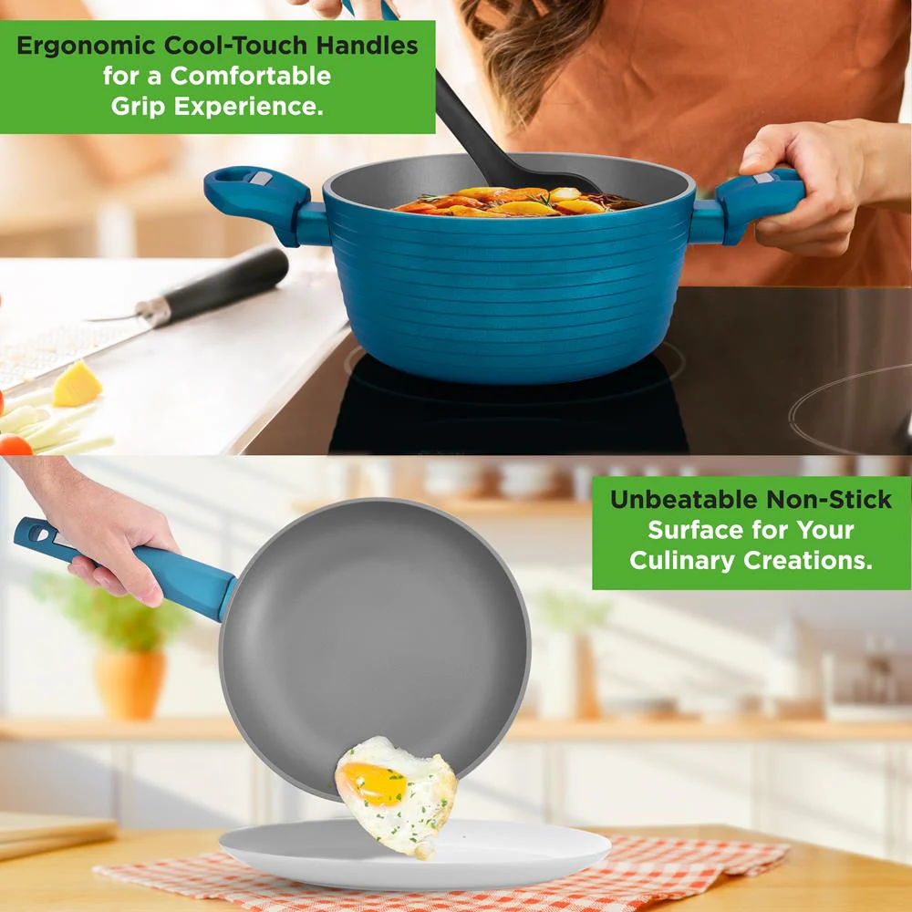 12-Piece Nonstick Cookware Set - Even Heat, Durable Coating, Green - Image 4