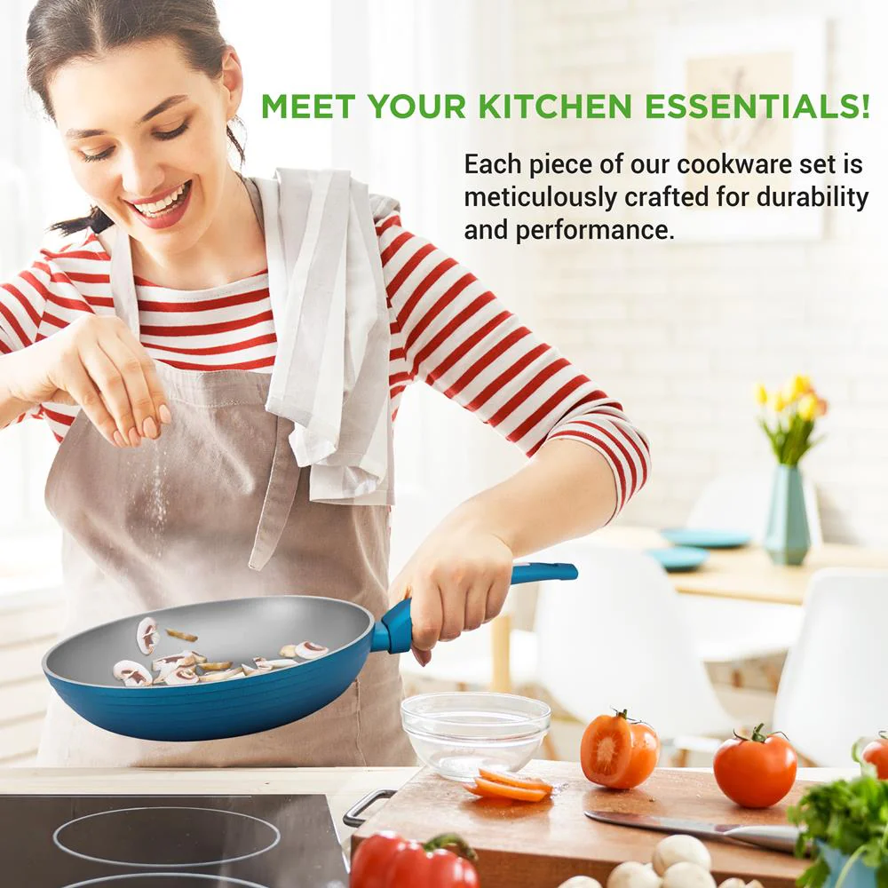 12-Piece Nonstick Cookware Set - Even Heat, Durable Coating, Green - Image 6