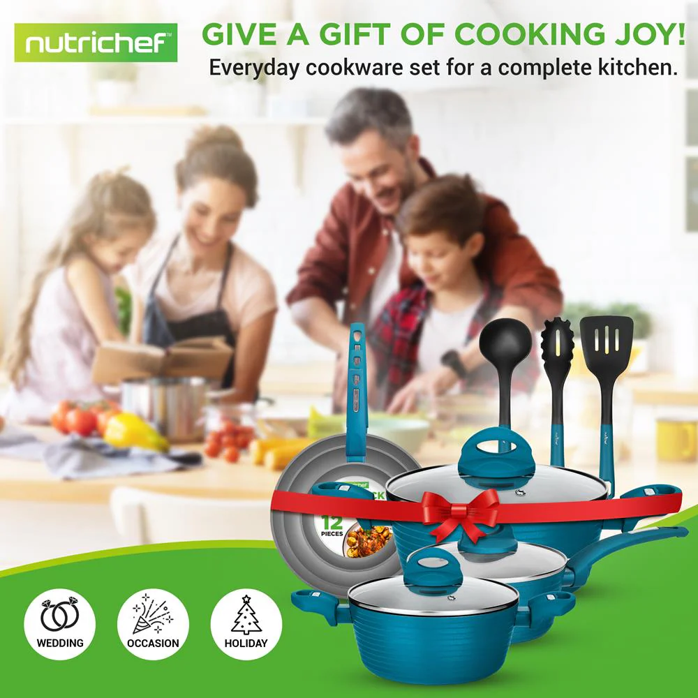 12-Piece Nonstick Cookware Set - Even Heat, Durable Coating, Green - Image 7