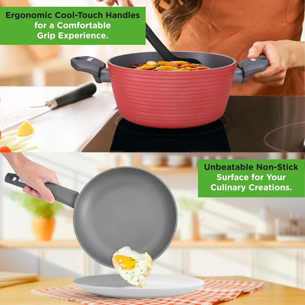 12-Piece Nonstick Cookware Set, Even Heat, Red, PFOA/PFOS-Free - Image 4