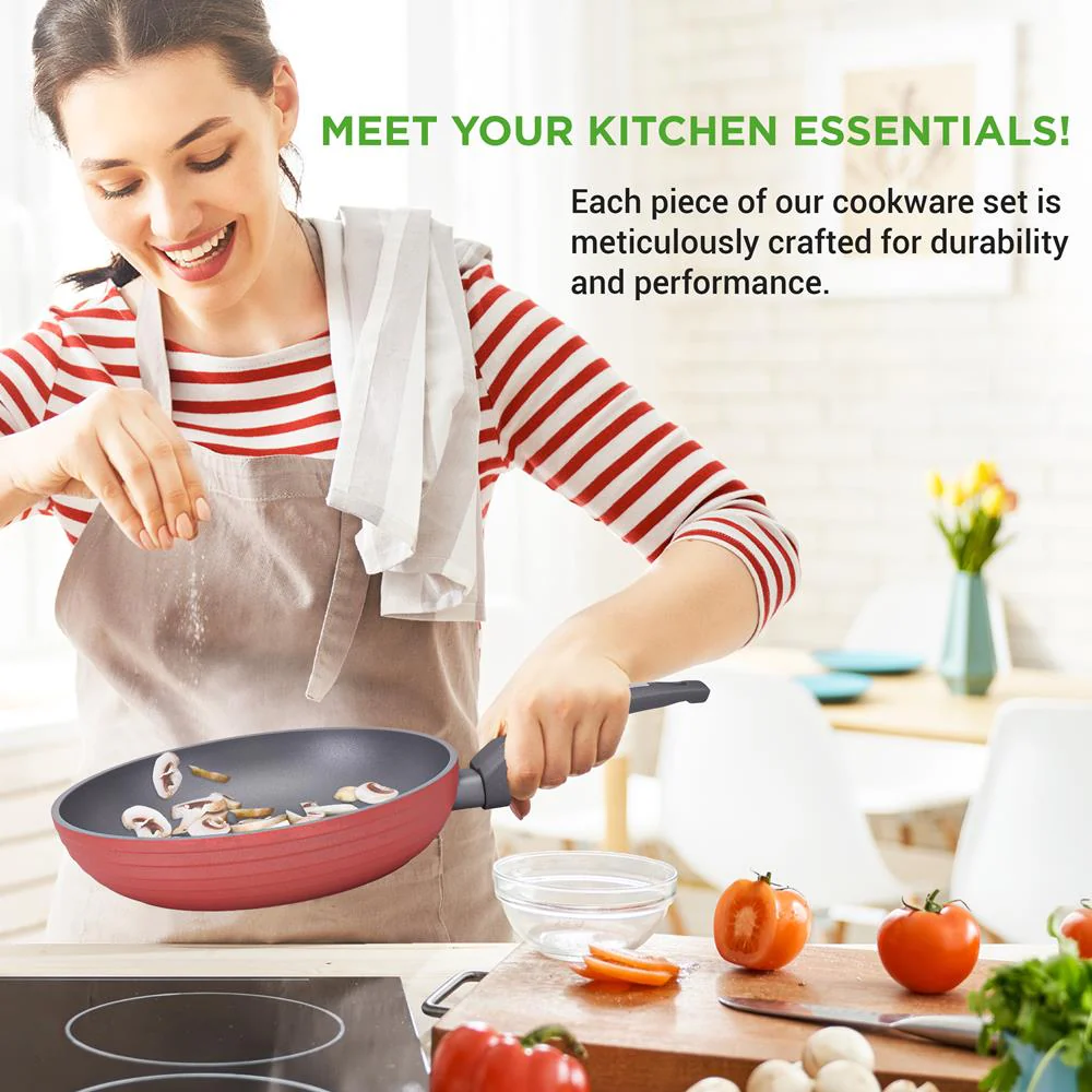 12-Piece Nonstick Cookware Set, Even Heat, Red, PFOA/PFOS-Free - Image 6