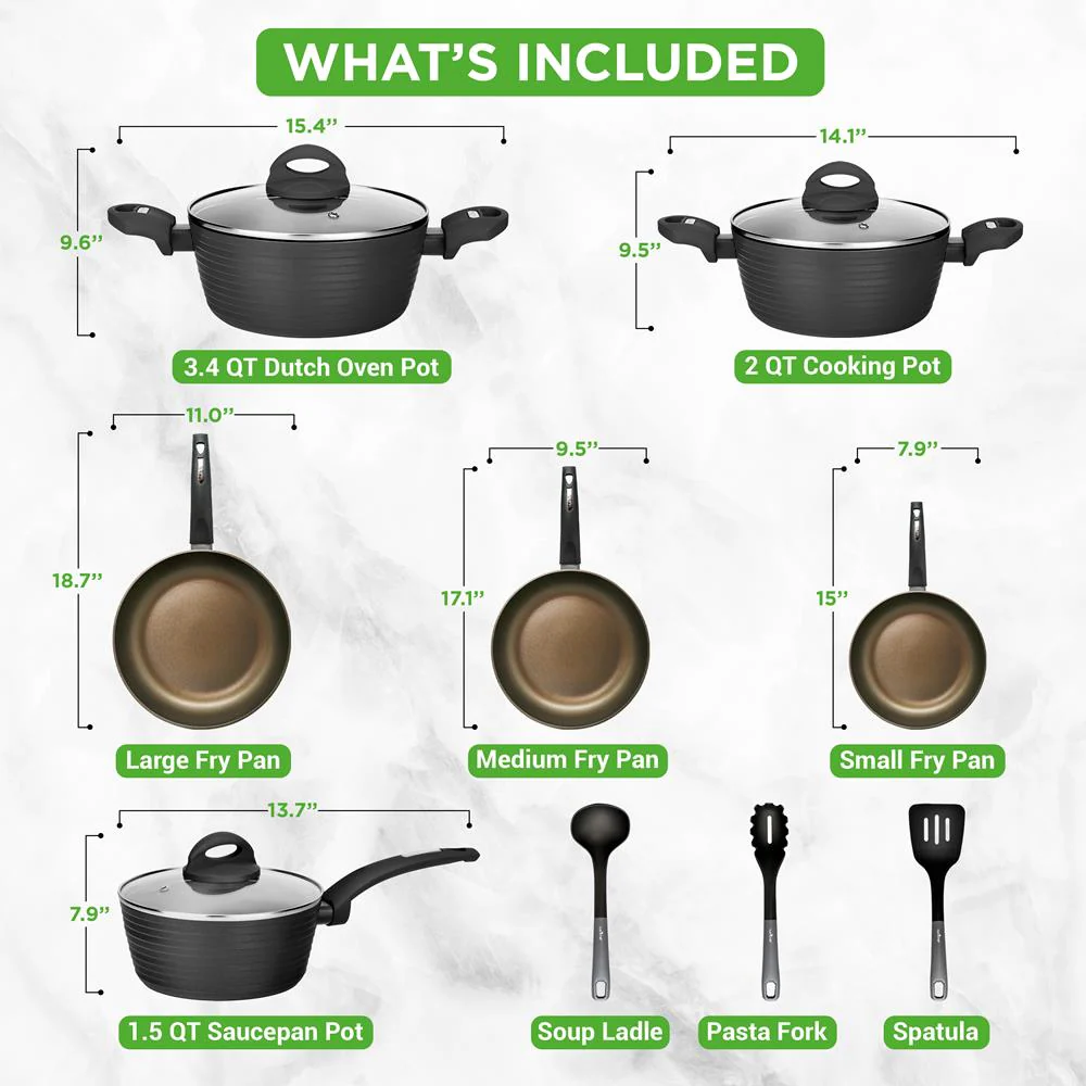 Kitchenware Pots & Pans - Stylish Kitchen Cookware Set With Stylish Metallic Ridge-Line Pattern, Non-Stick (12-Piece Set) - Image 3