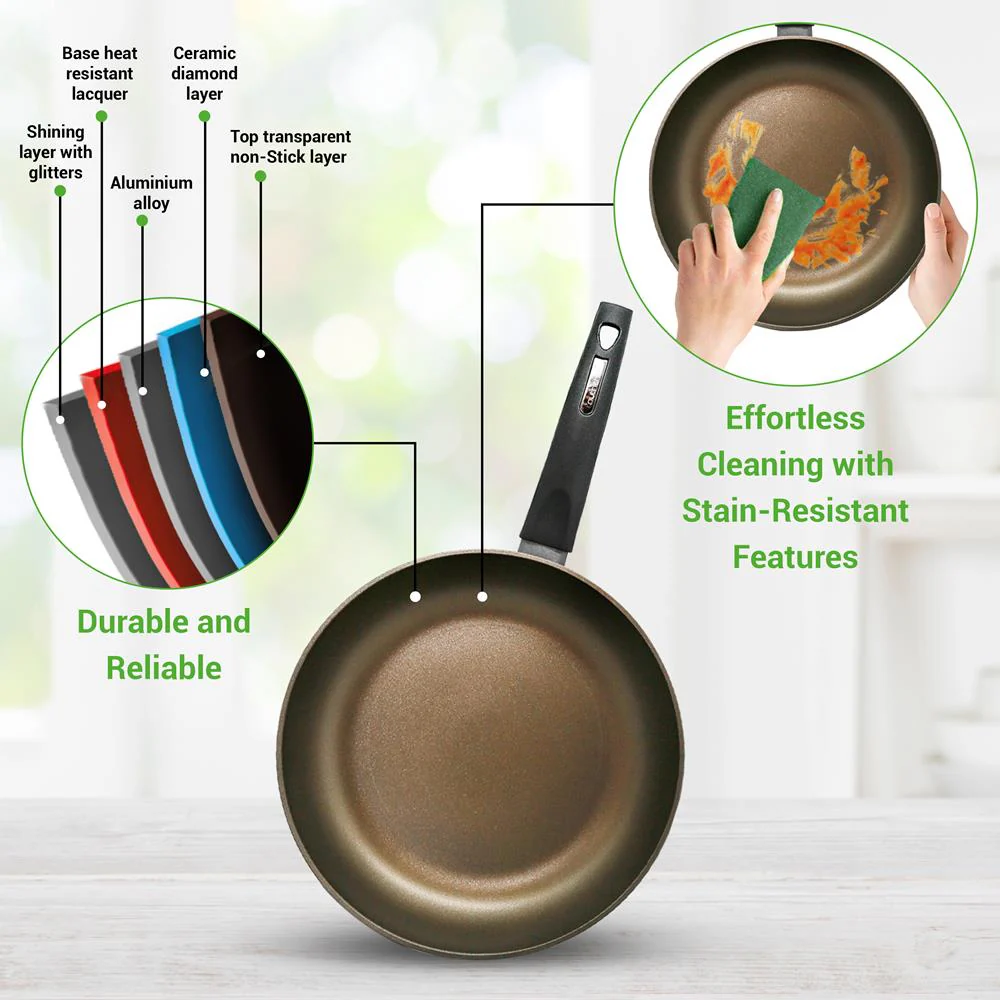 Kitchenware Pots & Pans - Stylish Kitchen Cookware Set With Stylish Metallic Ridge-Line Pattern, Non-Stick (12-Piece Set) - Image 5