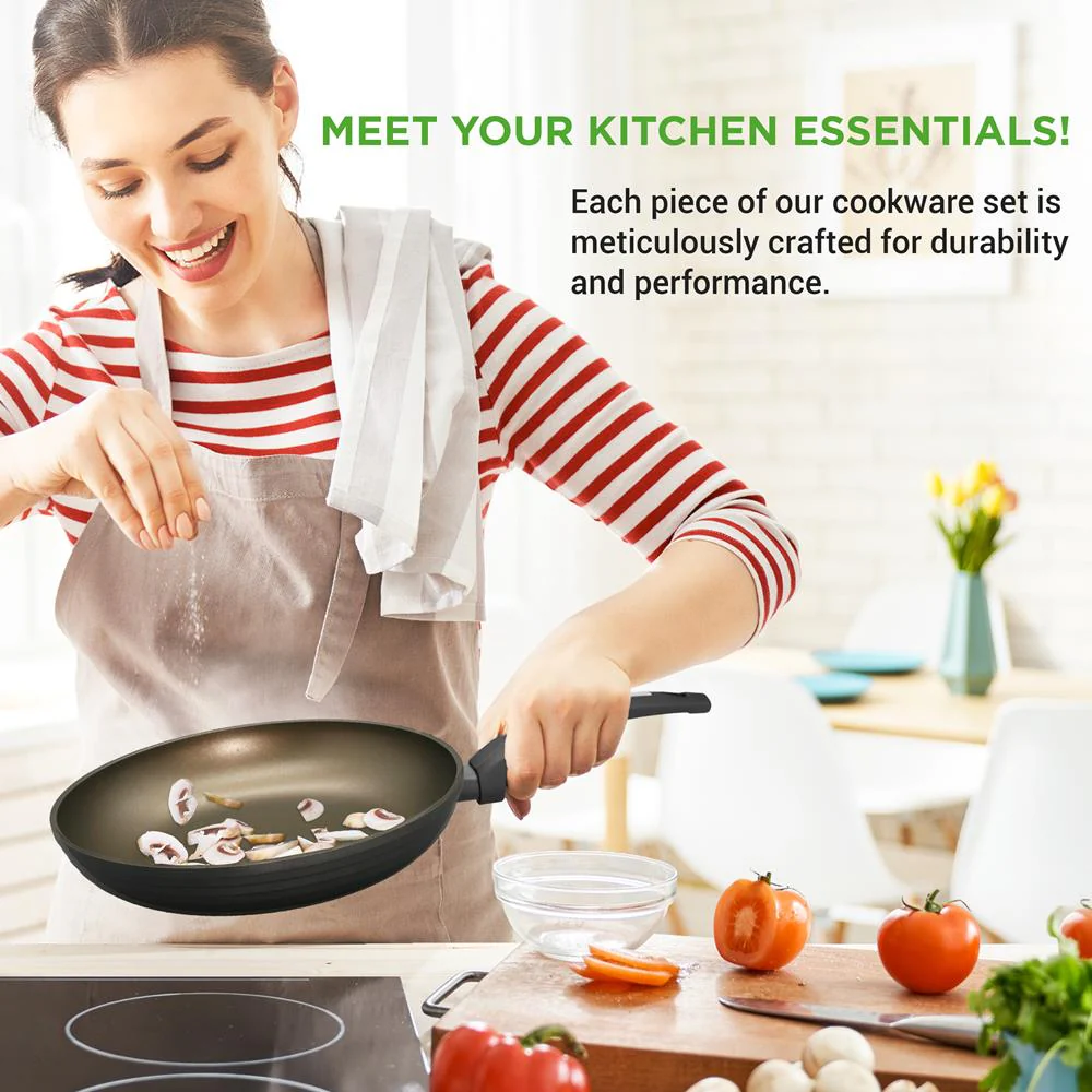 Kitchenware Pots & Pans - Stylish Kitchen Cookware Set With Stylish Metallic Ridge-Line Pattern, Non-Stick (12-Piece Set) - Image 6