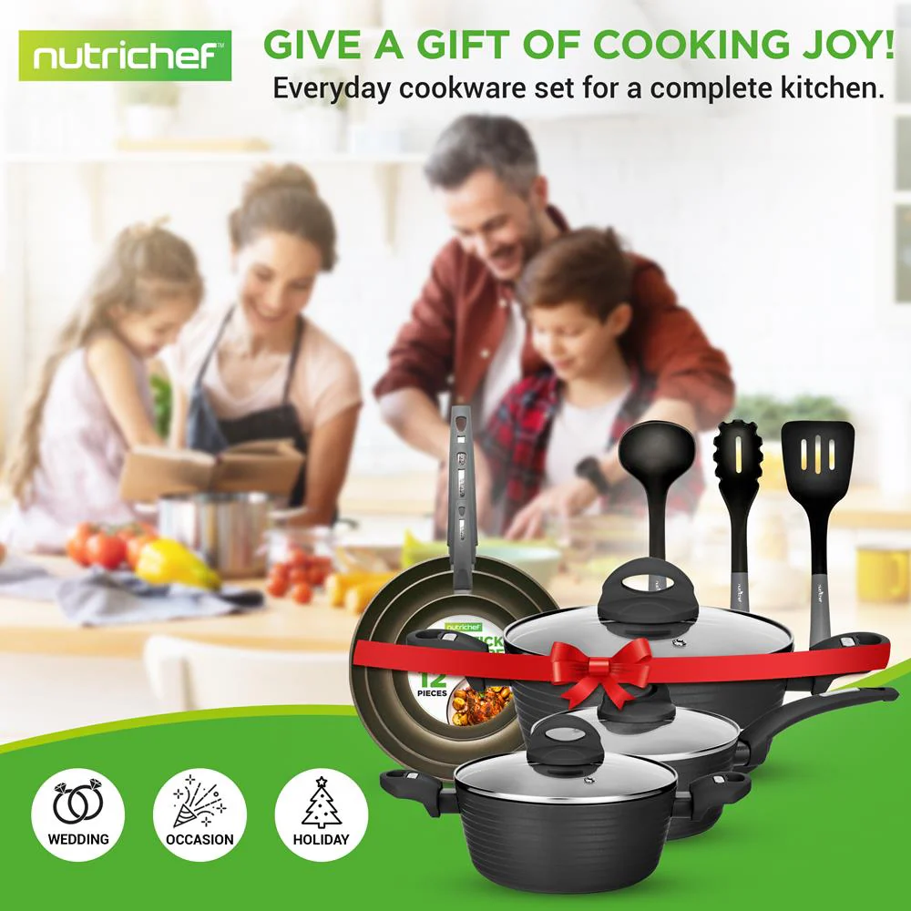 Kitchenware Pots & Pans - Stylish Kitchen Cookware Set With Stylish Metallic Ridge-Line Pattern, Non-Stick (12-Piece Set) - Image 7