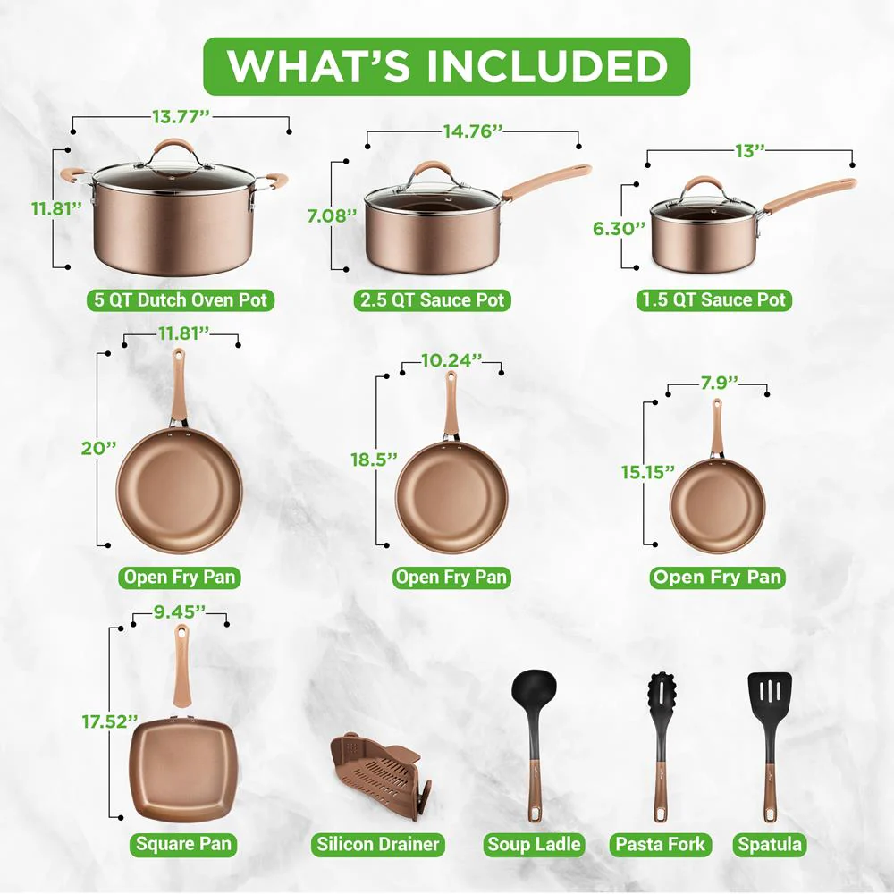14-Piece Nonstick Cookware Set, Even Heat, Golden - Image 3