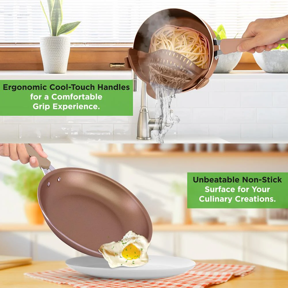 14-Piece Nonstick Cookware Set, Even Heat, Golden - Image 4
