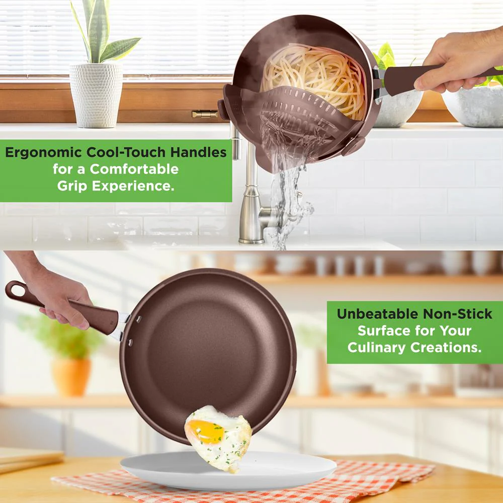 14-Piece Nonstick Cookware Set - Even Heat, Scratch-Resistant, Brown - Image 4