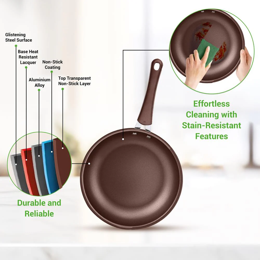 14-Piece Nonstick Cookware Set - Even Heat, Scratch-Resistant, Brown - Image 5