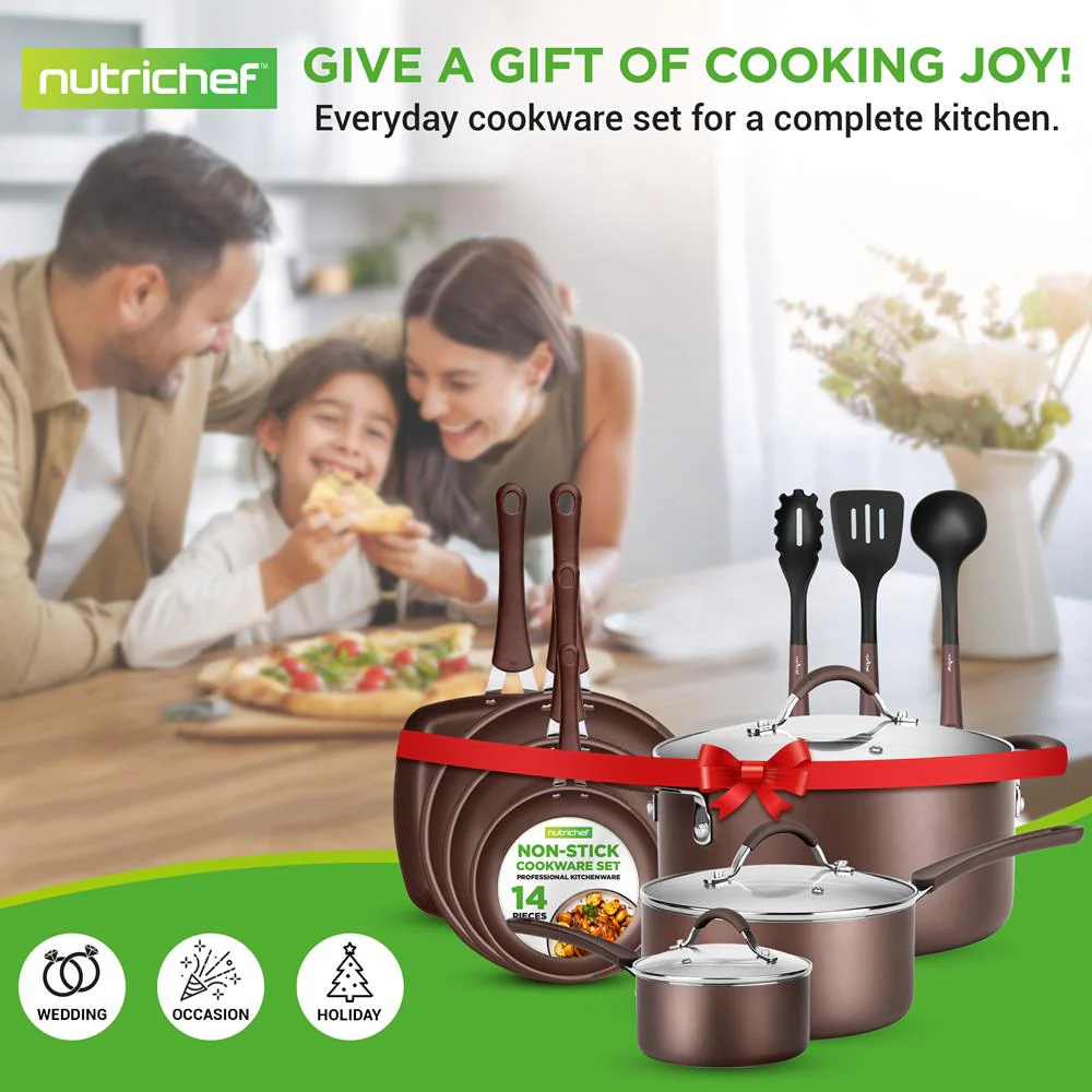 14-Piece Nonstick Cookware Set - Even Heat, Scratch-Resistant, Brown - Image 7