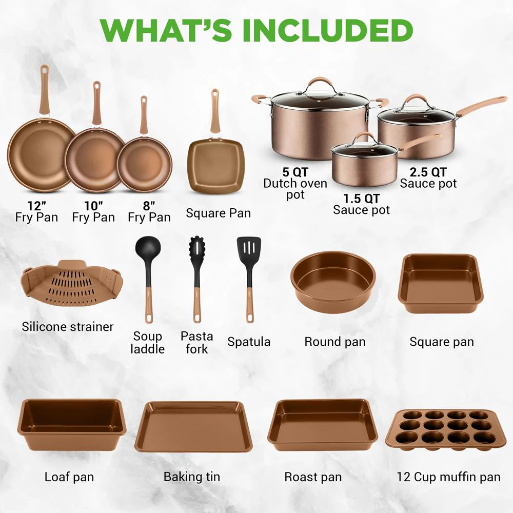 20-Piece Nonstick Cookware Set - Even Heat, PFOA/PFOS-Free, Tempered Glass - Image 6