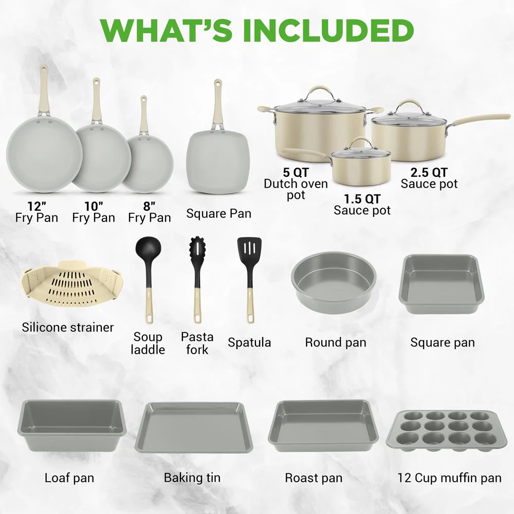20-Piece Non-Stick Cookware Set, Easy-Clean Aluminum, White - Image 6