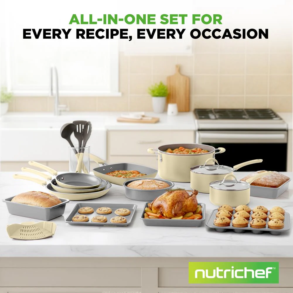 20-Piece Non-Stick Cookware Set, Easy-Clean Aluminum, White - Image 7