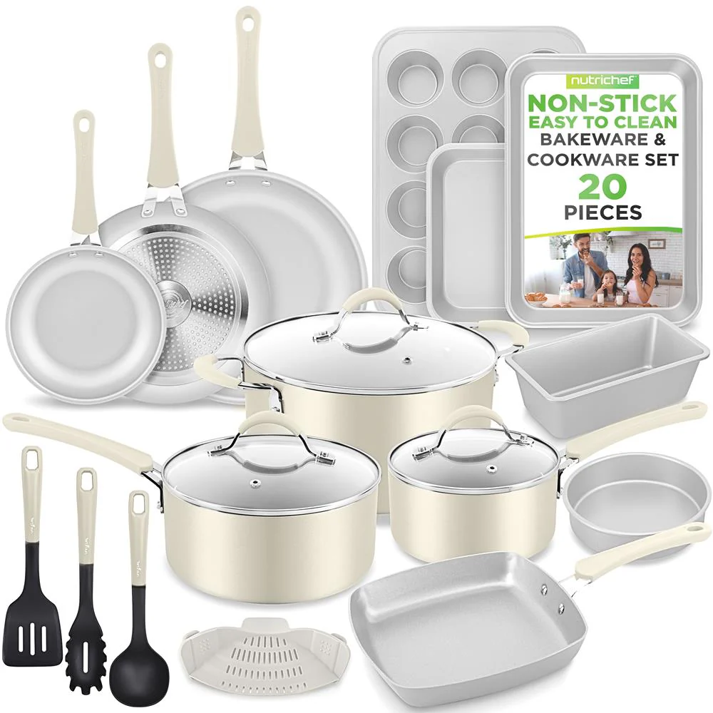 20-Piece Non-Stick Cookware Set, Easy-Clean Aluminum, White - Image 8