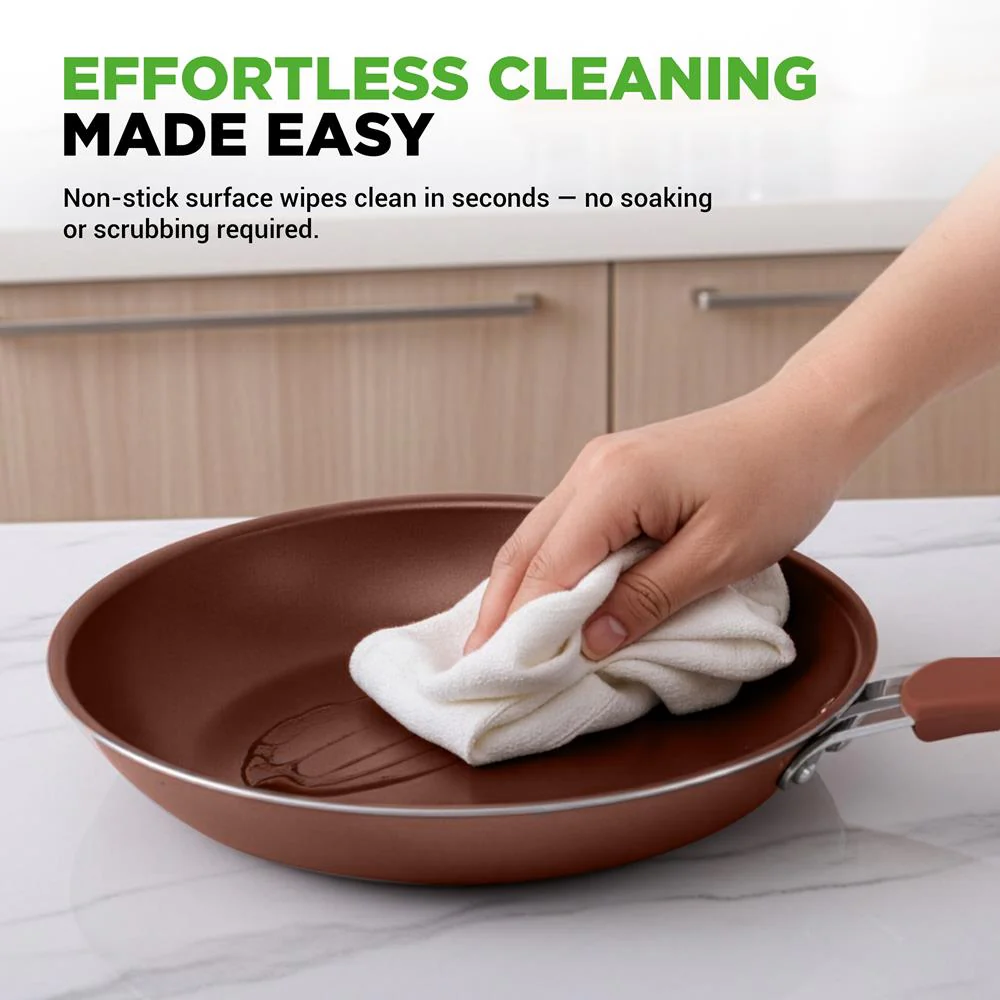 20-Piece Non-Stick Cookware Set, Even Heat, Cool-Touch Handles, Brown - Image 4