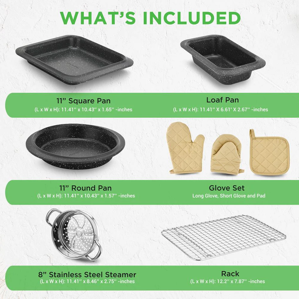22-Piece Non-Stick Cookware Set, Even Heat, Marble Coating, Black - Image 4