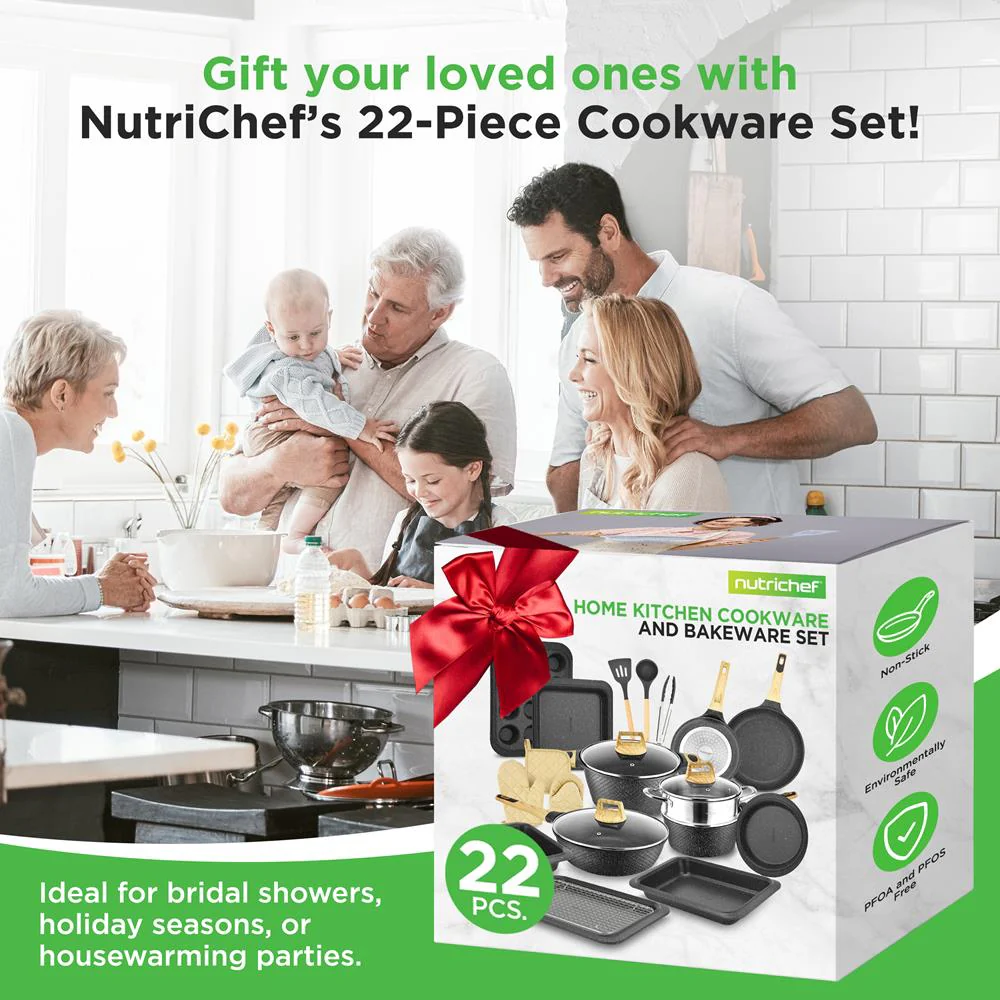 22-Piece Non-Stick Cookware Set, Even Heat, Marble Coating, Black - Image 7