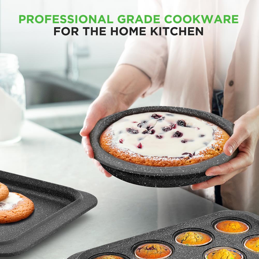 22-Piece Non-Stick Cookware Set, Even Heat, Marble Coating, Black - Image 6