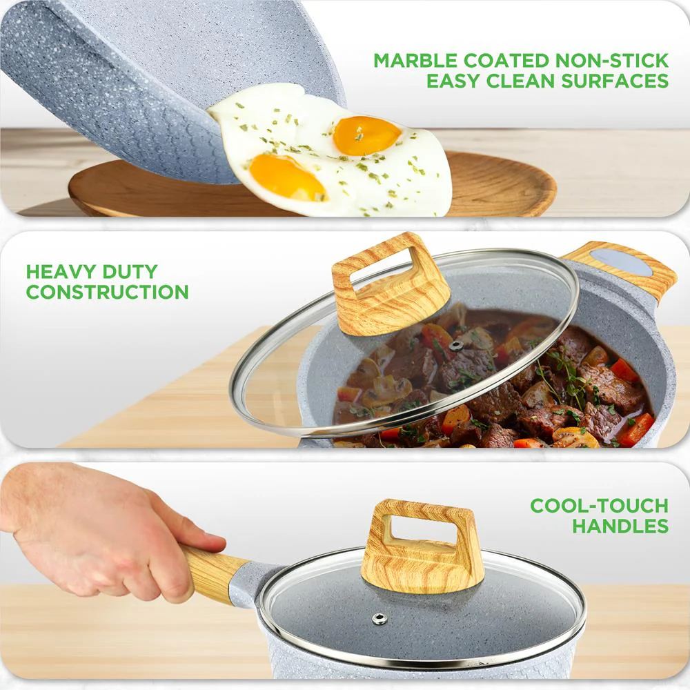 22-Piece Cookware Set, Non-Stick Marble Coating, Moon Grey - Image 5