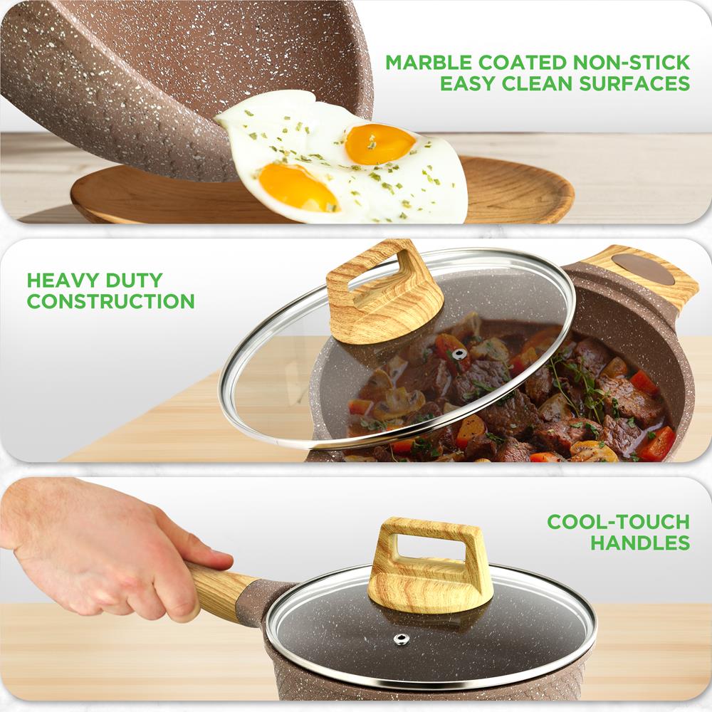 22-Piece Non-Stick Cookware Set, Even Heat, Marble Coating, Maroon - Image 5