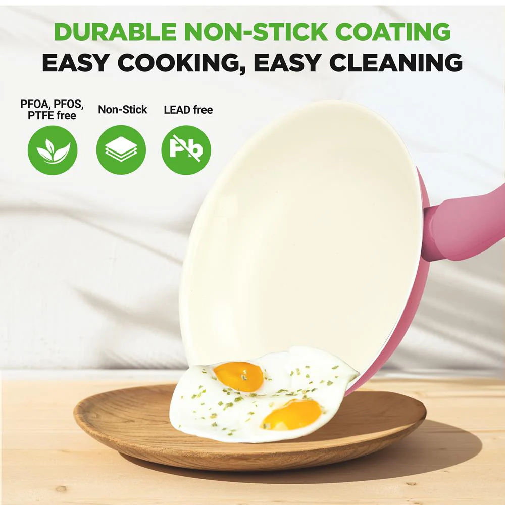 54-Piece Non-Stick Cookware Set, Even Heat Ceramic, Blush Pink - Image 3