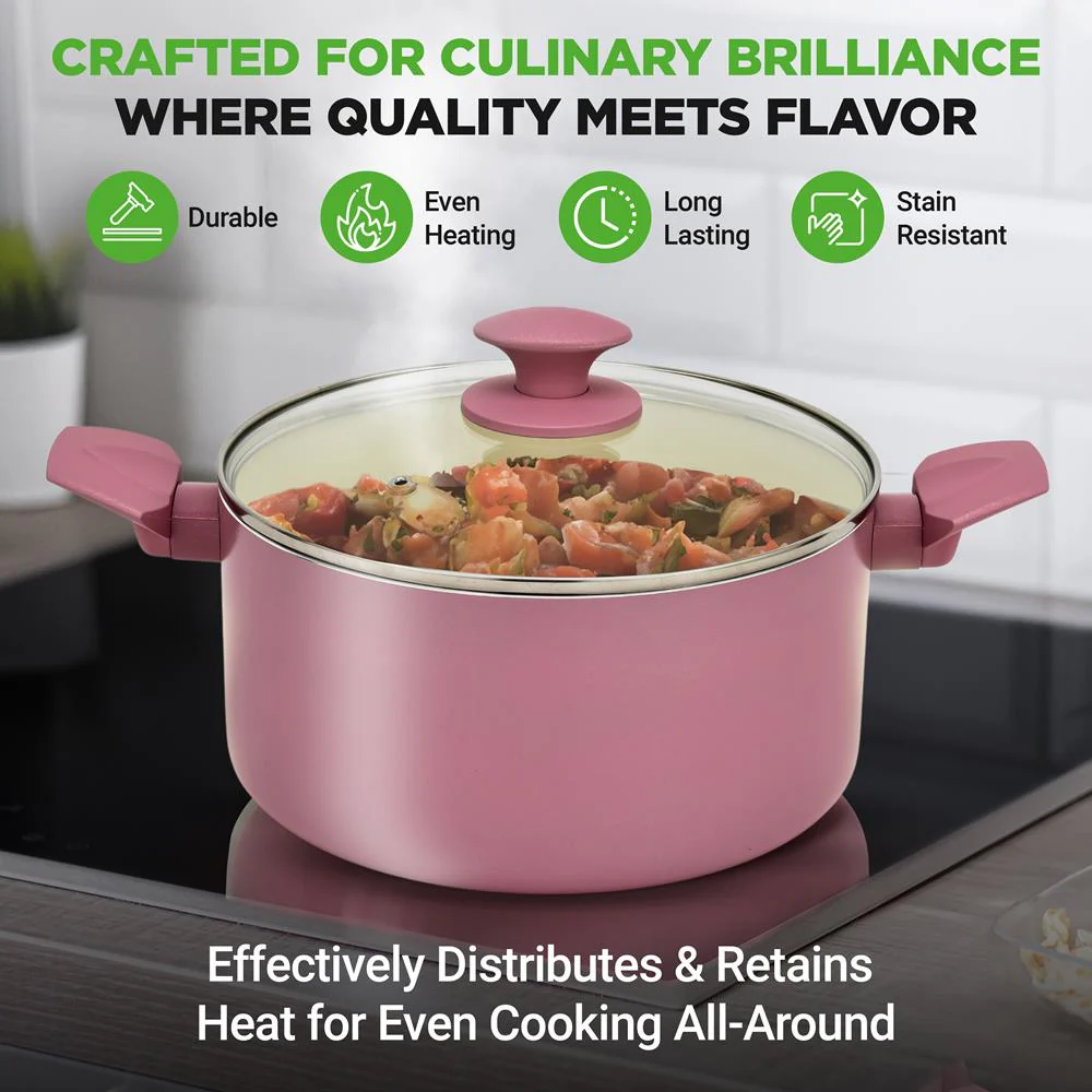 54-Piece Non-Stick Cookware Set, Even Heat Ceramic, Blush Pink - Image 4