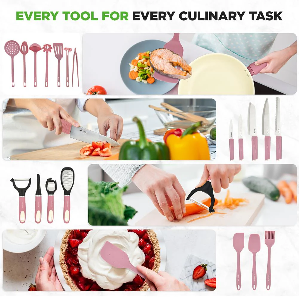 54-Piece Non-Stick Cookware Set, Even Heat Ceramic, Blush Pink - Image 5